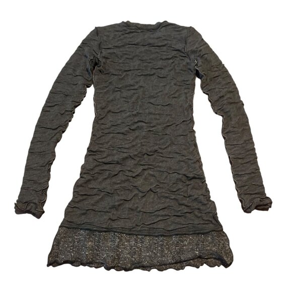 Lagenlook Charcoal Gray Ruched Long Sleeve Bodycon Mini Dress By Pete S Boho - Picture 7 of 7